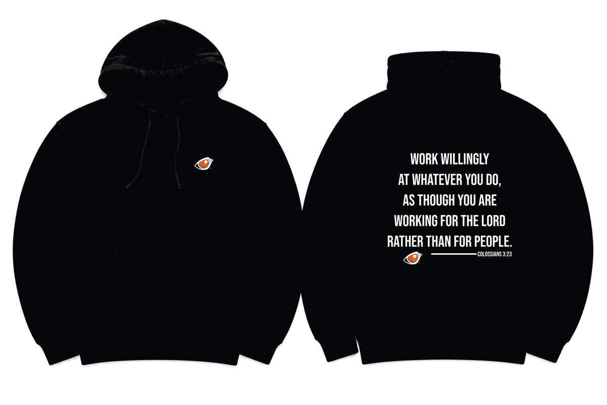 EYEBALL Basketball Lashes Faith Work Willingly Black Hoodie