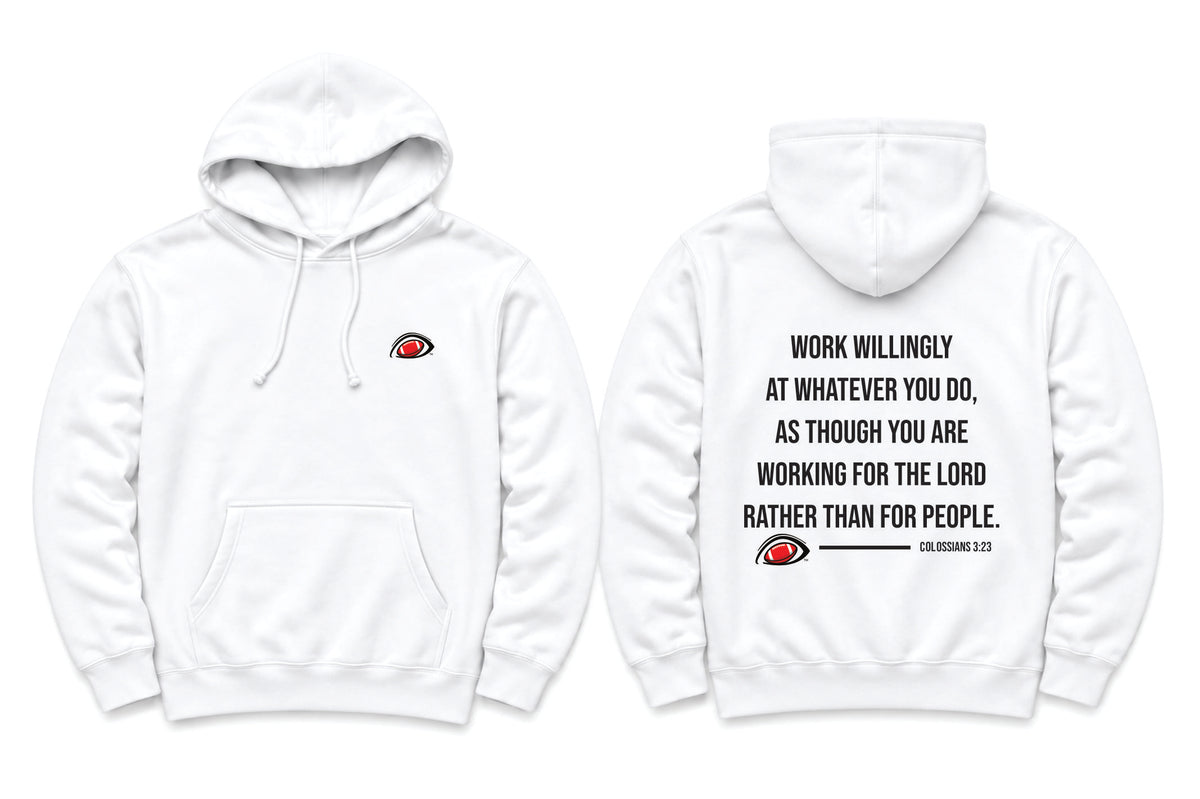 EYEBALL Football Work Willingly White Hoodie